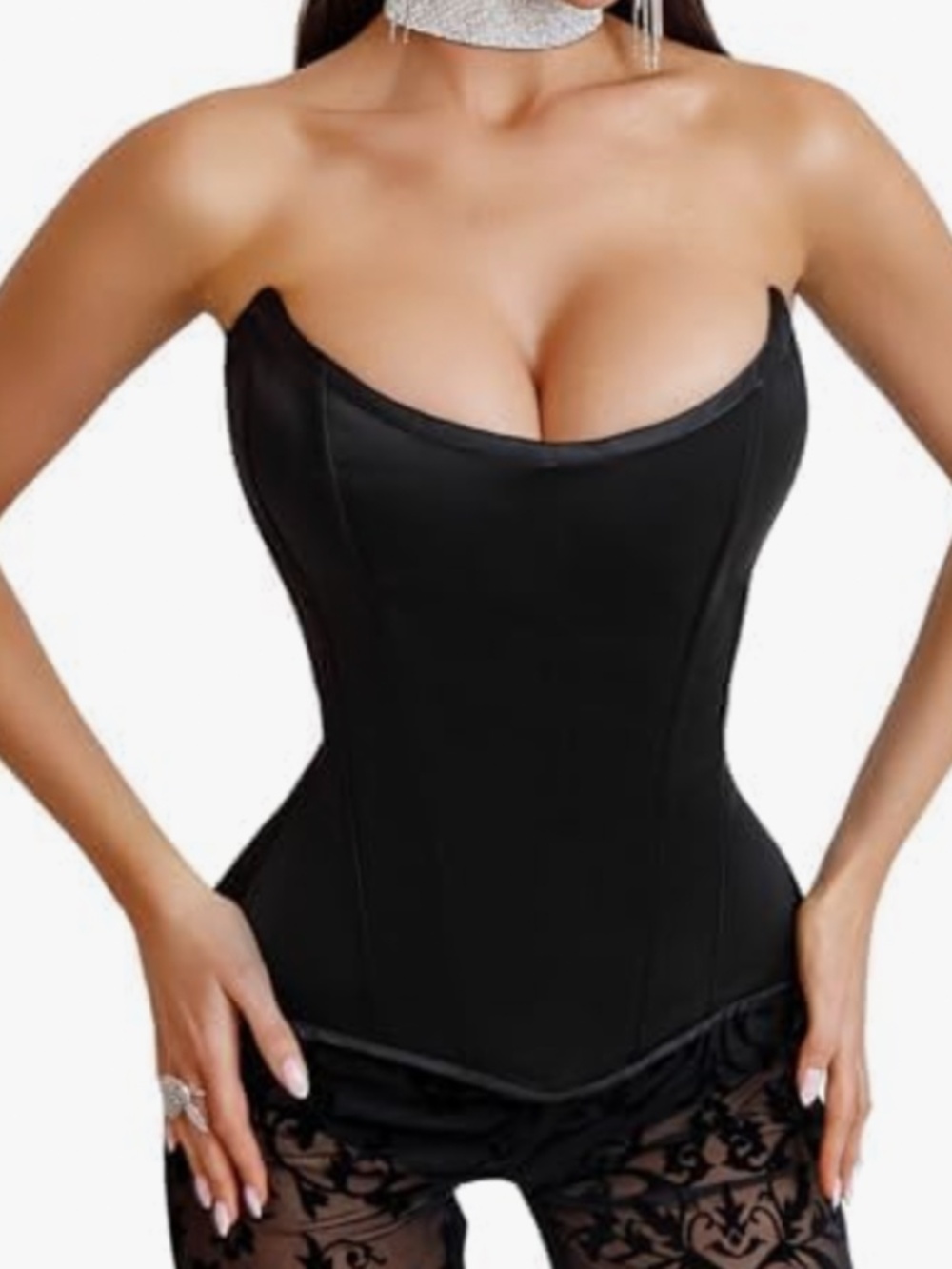 WS Waist Secrets Overbust Satin Corset – Black (Size M, Steel Boned), new